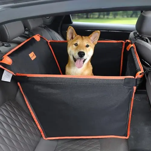 Produktbild: pecute Hunde Autositz M 60 * 50 * 55 cm, Verstürkter Hundesitz Auto für Mittlere & kleine Hunde mit 4 Befestigungsgurten für Extra Stabiler, Hundebox kleine Hunde für den Rücksitz im Auto