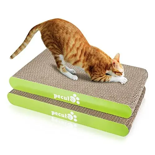 Produktbild: pecute Kratzbrett 2er Set, Doppelseitige Kratzpappe für Katzen aus hochwertiger Karton, Widerstandsfähig Katzen Kratzspielzeug für die Krallenpflege und Kratzschutz für Möbel (38.5 x 20.5cm)