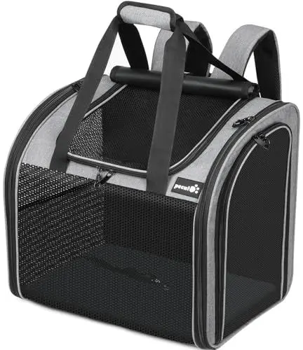 Produktbild: pecute Rucksack Hunde & 2 Kleine Katzen, Katzentrage, Haustier Handtasche und Rucksack, Haustiertrage mit belüftetem Design, Faltbarer Haustiertrage-Rucksack für Hunde und Katzen