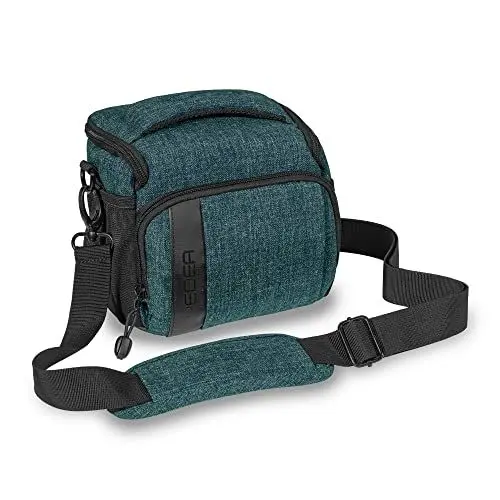 Produktbild: Pedea Kameratasche Fashion für Spiegelreflex DSLR SLR Spiegelreflexkamera Fototasche für DLSM Systemkamera mit Regenschutzhülle für Zubehör und Objektive, Gr. L Petrol