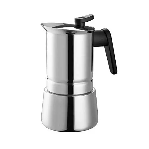 Produktbild: PEDRINI Steelmoka, Patentierte Moka Espressomaschine für Kochfelder einschließlich Induktion, Kapazität 6 Tassen, Silberne Farbe, Kaffeemaschine aus Stahl 14.4 x 10.7 x 20 cm