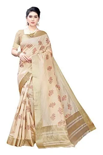 Produktbild: Peegli Saree Indischer Cremefarbener Gewebter Saree Für Damen Baumwoll Polyester Seide Sari Mit Bluse 6 Yd