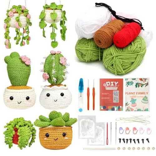 Produktbild: Peelanmall Häkelset für Anfänger, Häkelnadel Set, Stricken für Anfänger Set, Kaktus Hänge Häkeln Starter Kit mit Anleitung, DIY Häkelnadeln Crochet Set Stricken für Häkeln Stricken und Handwerk