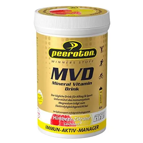 Produktbild: Peeroton MVD Mineral Vitamin Drink - Himbeer-Zitrone, Elektrolyt Pulver mit den 5 wesentlichen Elektrolyten plus Zink, Magnesium und Vitamin C - regelmäßig einnehmen und das Immunsystem stärken, 300g