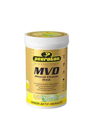 Produktbild: Peeroton MVD Mineral Vitamin Drink - Zitrone-Limette, Elektrolyt Pulver mit den 5 wesentlichen Elektrolyten plus Zink, Magnesium und Vitamin C - regelmäßig einnehmen und das Immunsystem stärken, 300g