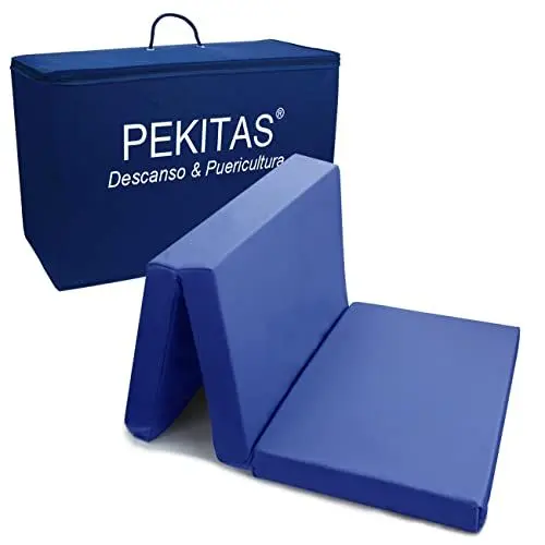 Produktbild: PEKITAS Matratze Klapp Reisebett 60x120 cm Höhe 6 cm für Baby Reisebettmatratze Bezug Waschbar Zusammenklappbar Transporttasche inklusive Blue