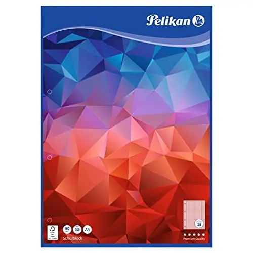 Produktbild: Pelikan 100052 Schulblock A4, 50 Blatt, Lineatur 28 (kariert), Schulschreibpapier, 90g/m², FSC Mix, weiß, 10 Stück