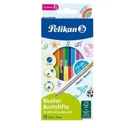 Produktbild: Pelikan 700146 12 Bicolor-Buntstifte, 24 Farben, rund, jeder Buntstift mit 2 verschiedenfarbigen Enden, farbig lackiert in Minenfarbe