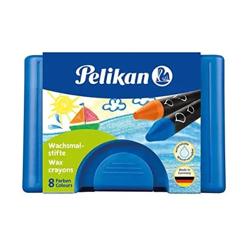 Produktbild: Pelikan 722959 - Wachsmalstifte, Kunststoff-Etui mit 8 dicken runden Stiften und Schaber