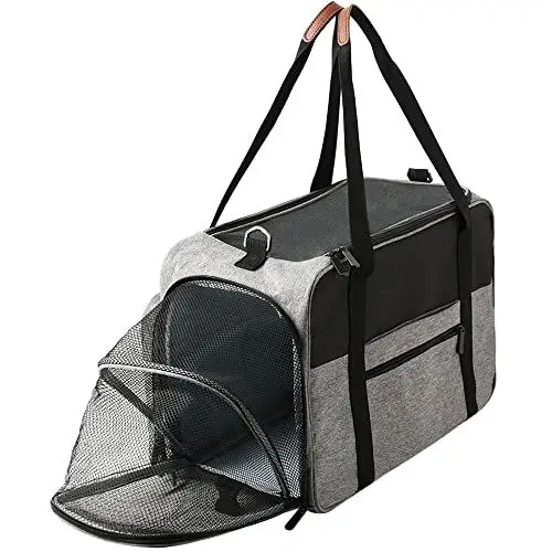 Produktbild: Pellapet Von Fluggesellschaften zugelassene Hunde-Geldbörse, großer Platz, erweiterbar, weich, mit doppelseitigem Polster (Fleece-Pads und atmungsaktiven Pads), Kätzchen, Sherpa-Bett