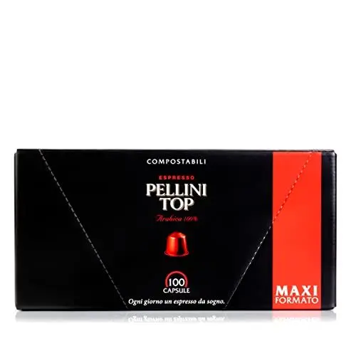 Produktbild: Pellini Kaffee Top 100% Arabica, 100 Nespresso-kompatible Kaffeekapseln, Intensives und Volles Aroma und Zarte Röstung, Kompostierbar und Selbstschützend, 10 Packungen mit je 10 Kapseln