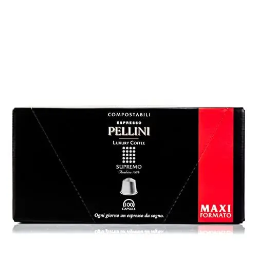 Produktbild: Pellini Luxury Kaffee Supremo 100% Arabica, 100 Nespresso-kompatible Kapseln mit Vollem Aroma und Delikater Röstung, Kompostierbar und Selbstschützend, 10 Packungen mit je 10 Kapseln