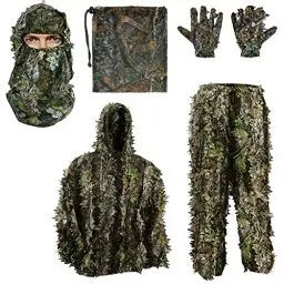 Produktbild: PELLOR 3D Ghillie Tarnanzug, Dschungel Ghillie Suit Woodland Camouflage Anzug Kleidung mit Camouflage Kappen Handschuhe für Jagd Verdeckt,6-teilig (M)