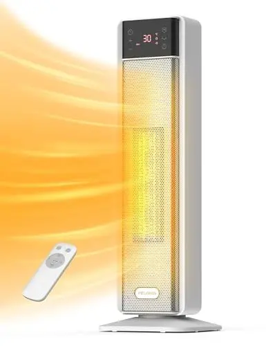 Produktbild: PELONIS Heizlüfter Energiesparend 2000W, Leise Keramik Heizlüfter mit Fernbedienung & Thermostat, 75° Oszillation & 24 Std. Timer, Elektrischer Heizlüfter für Schlafzimmer, Elektroheizung Heater 58CM