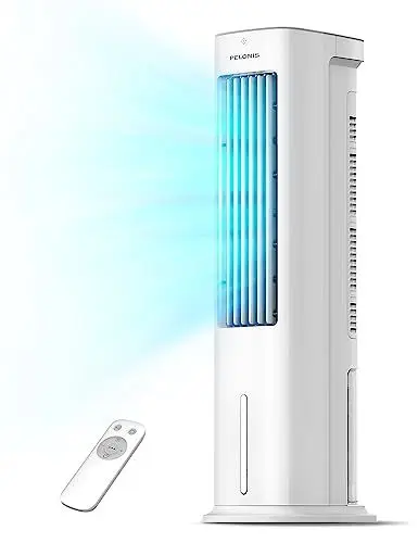 Produktbild: PELONIS Luftkühler mit Wasserkühlung, Klimaanlage Mobil, 5L Ventilator mit Wasserkühlung, Klimagerät Luftbefeuchter mit Fernbedienung, 355m³/h Klimaanlage Ohne Abluftschlauch