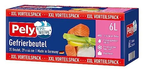 Produktbild: Pely® Gefrierbeutel, 6 Liter, 35 Beutel, Vorteilspack, Rundumschutz für Aroma und Geschmack, made in Germany