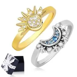 Produktbild: PENCHUAN 2 Stück Sonne Mond Ring Gold Silber Set,Matching Ringe Frauen,Himmlische Sonne Ring Gold und Mond Ring Silber Matching Rings, Freundschaftsringe Sonne und Mond Ring,Geschenke Für Frauen