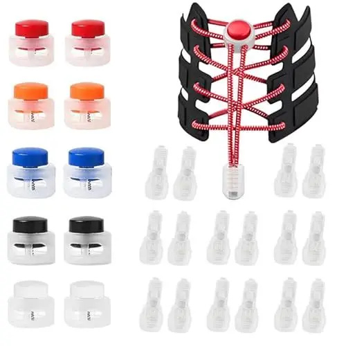 Produktbild: 5 Paar schnürsenkel schnellverschluss Federschnalle Set,Kunststoff Kordelstopper mit 2 Löchern und Kordelenden Stopper,Schnürsenkel Clips mit Schnellverschluss,Ideal für Schnürsenkel Ohne Binden