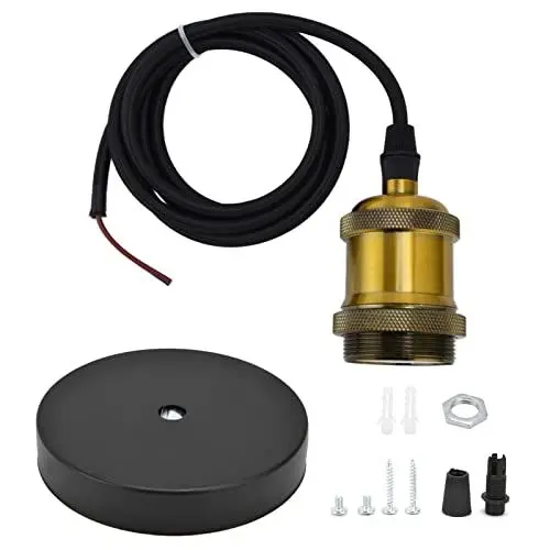 Produktbild: Pendelleuchten-Set, Retro-Stil, Aluminium, Schwarz, Pendelleuchten-Halter-Set E26 E27 mit Stecker, Kronleuchter-Lampenfassung für Leuchten