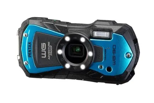 Produktbild: PENTAX WG-90 Blau - wasserdichte Digitale Kompaktkamera, entwickelt für die einfache Unterwasseraufnahmen bis zu Einer Tiefe von 14 Metern