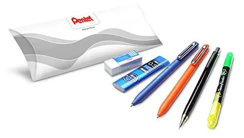 Produktbild: Pentel Schul-Set, 6-teilig, ideal für den Start ins neue Schuljahr (2 Kugelschreiber, Textmarker, Druckbleistift, Minen, Radierer)