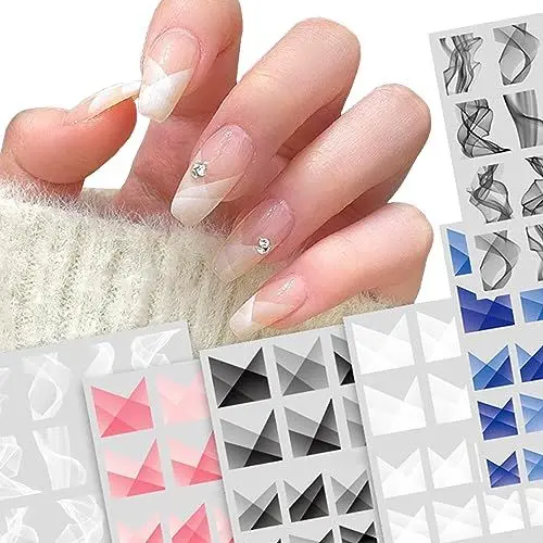 Produktbild: Penubuy 6 Blatt Französische Nagelsticker Maniküre Dekorationen，Selbstklebend Nagelaufkleber，Dekoration Nageldesign Zubehör，Nail Art Sticker Aufkleber für Frauen/Mädchen
