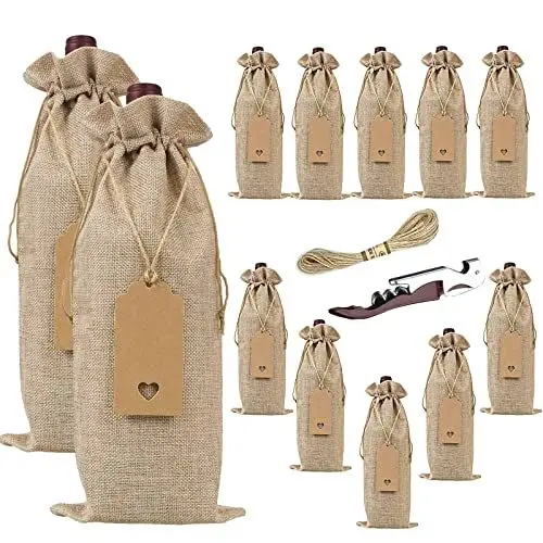 Produktbild: Penubuy Jute-Weinbeutel 5.9 * 13.8 inch, Packung mit 12 Weinbeuteln mit Geschenkanhänger/Kordelzug (Hanf)