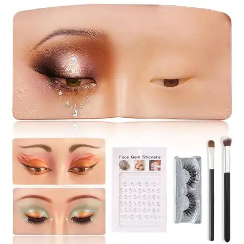Produktbild: Penubuy Makeup Practice Face Board, Silikon übungsgesicht, Schaufensterpuppengesicht für Make-up Praxis mit Pinseln Wimpern Strasssteine Aufkleber(Bright)