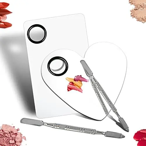 Produktbild: Penubuy Upgrade-Misch-Make-up-Palette, 2 Stücke Edelstahl-Kosmetik-Palette mit Spatel-Werkzeug, Nail-Art-Kosmetik-Palette zum Mischen von Foundation/Auge Lidschatten/Wimperntusche/Nagellack