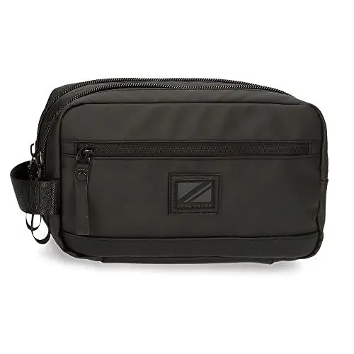Produktbild: Pepe Jeans Hoxton Kulturbeutel mit Zwei Fächern, anpassbar, Schwarz, 26 x 16 x 12 cm, Polyester und PU, Mehrfarbig (Mehrfarbig), única, Kulturbeutel mit Zwei Fächern anpassbar