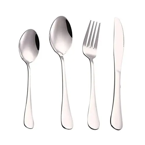 Produktbild: PEPLAYTAL 4stücke Teiliges Besteckset Aus Edelstahl Spülmaschinenfestes Silberbesteck Für Erwachsene Und Robuste Ergonomische Griffe Für Täglichen Gebrauch Und Gäste Hochwertige