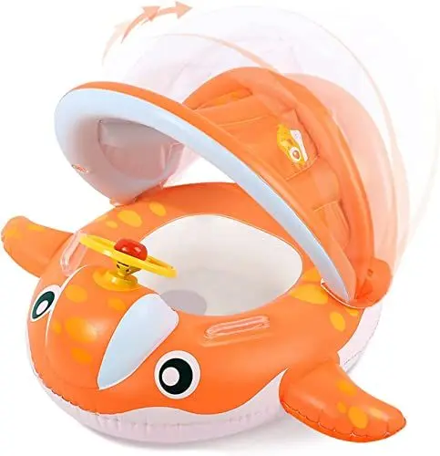 Produktbild: Peradix Baby Schwimmring, Baby Schwimmen Schwimmtrainer mit abnehmbarem Sonnendach, Kinderboot Schwimmer Schwimmreifen