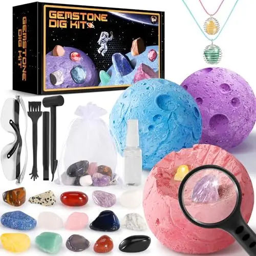 Produktbild: Perbabe Ausgrabungsset für Kinder, Halskette Herstellen mit Natürliche Edelsteine und Kristalle Fossilien Ausgrabungsset Kinder STEM Mineralogie Spielzeug Planeten Geschenk für ab 6 7 8 9 10+