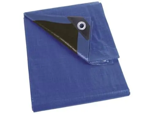 Produktbild: Perel Abdeckplane wasserdicht, Gewebeplane, Plane wasserdicht, Schutzplane, sehr stark, 26 Ösen, verstärkte Ecken, rechteckig, blau/schwarz, 140 g/m², 5 x 8 m