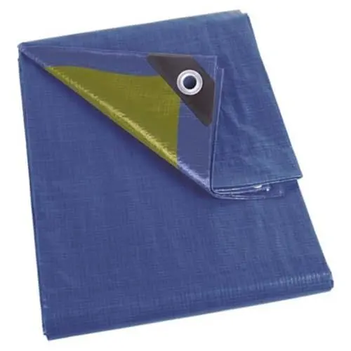 Produktbild: Perel Abdeckplane wasserdicht, Gewebeplane, Plane wasserdicht, Schutzplane, sehr stark, 20 Ösen, verstärkte Ecken, rechteckig, blau/grün, 70 g/m², 2 x 8 m