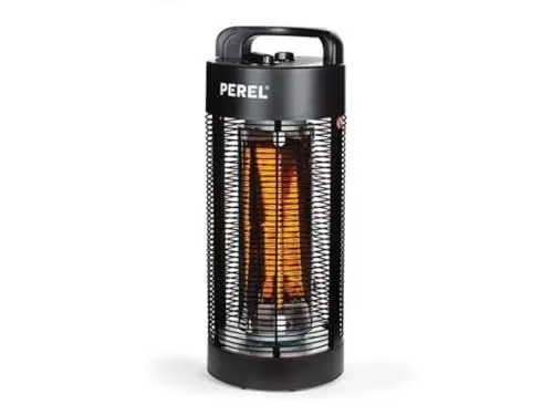 Produktbild: Perel Terrassen-Heizstrahler, 1200 W, Carbon, Kippschutz, 2 Heizstufen, spritzwassergeschützt, oszillierendes Design, Metall, Schwarz