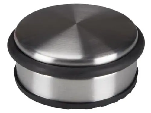 Produktbild: Perel Türstopper Boden ohne Bohren, Tuerstopper Edelstahl, Tür Stop rund, Tür Stopper, Türpuffer, Türhalter, Türfeststeller, rutschfester Boden Gummiring zum Schutz, silbergrau, 10 x 4 cm, 1 kg