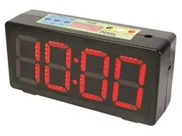 Produktbild: Perel Uhr mit LED-Anzeige mit Chronometer, Countdown-Timer und Intervalltimer, Digitale LED-Anzeige, Uhr digital groß, batteriebetrieben, Digitaluhr schwarz, rot, 327 x 93 x 156 mm