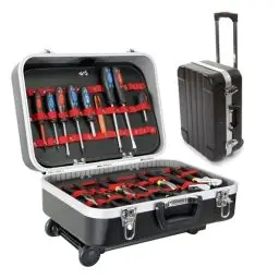 Produktbild: Perel Werkzeugkoffer, Trolley-Funktion, ausziehbarer Griff, Werkzeugtascheneinsätze, verstellbare Facheinteilung, Schlüsselschloss, 2 Schlüssel, Aluminium, Grau, 460 x 330 x 165 mm