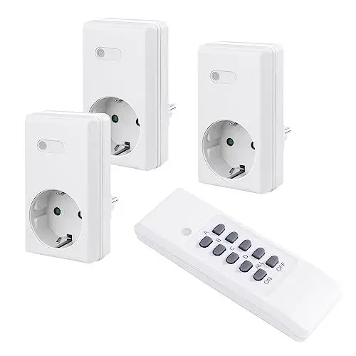 Produktbild: Perfect Funksteckdosen Set, 3x Funksteckdose, 1x Funkfernbedienung, Indoor, 220-240V - 50 Hz, 1100 Watt, 30m Reichweite, weiß