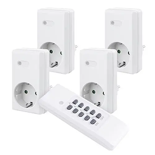 Produktbild: Perfect Funksteckdosen Set, 4x Funksteckdose, 1x Funkfernbedienung, Indoor, 220-240V - 50 Hz, 1100 Watt, 30m Reichweite, weiß