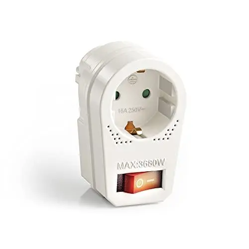 Produktbild: Steckdosenadapter mit An/Aus Schalter, 1x Typ C/EF, 16A, weiß, 10er Set