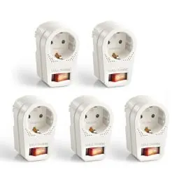 Produktbild: Steckdosenadapter mit An/Aus Schalter, 1x Typ C/EF, 16A, weiß, 5er Set