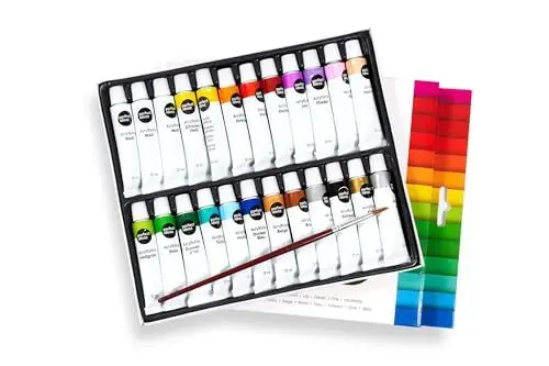Produktbild: perfect ideaz - Acrylfarben Set - 24 x 12 ml inkl. Pinsel - Kreatives Farbspektakel - ungiftig – inspirierendes Malen für Kinder & Erwachsene - Professionelle Qualität