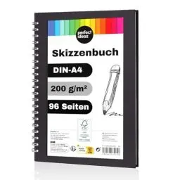 Produktbild: perfect ideaz - Skizzenbuch DIN-A4, Spiralbindung, FSC® zertifiziert, 96 Seite (48 Blatt), Hardcover Schwarz, Sketchbook, 200 g/m² dickes Papier, säurefrei