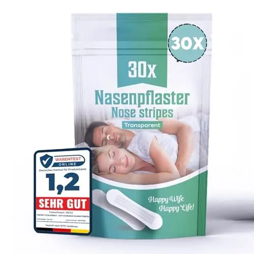 Produktbild: Perfekt-Schlafen24® 30x Nasenpflaster gegen Schnarchen - 66x19mm - Anti Schnarch Nasenstrips - Besser schlafen ohne schnarchen & besser atmen für Sport - Snoring Nose Strips (Transparent)