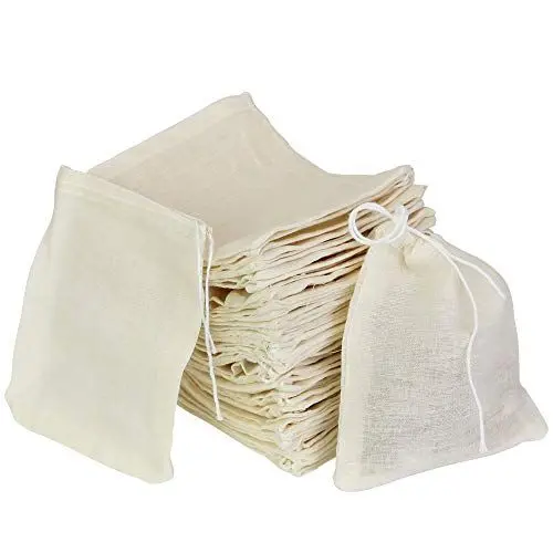 Produktbild: PERFETSELL 50 Stück Baumwolltasche Klein Weihnachten Baumwolle Musselin Beutel 8cm*10cm Stofftasche mit Tunnelzug Wiederverwendbar Gemüsebeutel Waschbar Teabag für Hochzeit Party DIY Tee