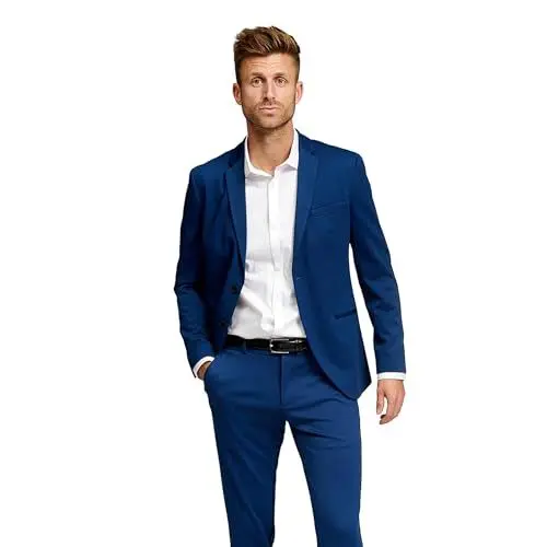 Produktbild: Performance Blazer Herren Blau (Größe 54) – Stylischer Slim Fit Herren Stretch Sakko – Stretch Anzugjacke – Bequemer, praktischer Zwei Knopf Sakko für Business & Freizeit