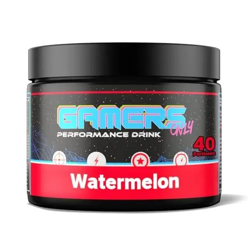 Produktbild: Gamers Only Gaming Booster Red Funky Watermelon (MIT KOFFEIN & ZERO ZUCKER ) 40 Portionen 14 kcal & Zero Zucker pro Drink, eine Dose für 40 Drinks, fruchtiger Wassermelonen-Geschmack