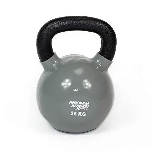 Produktbild: PERFORMBETTER+ Kettlebell 28kg, grau – Kugelhantel aus Gusseisen mit Vinyl-Ummantelung, freies Gewichtstraining/Kraft-Ausdauer